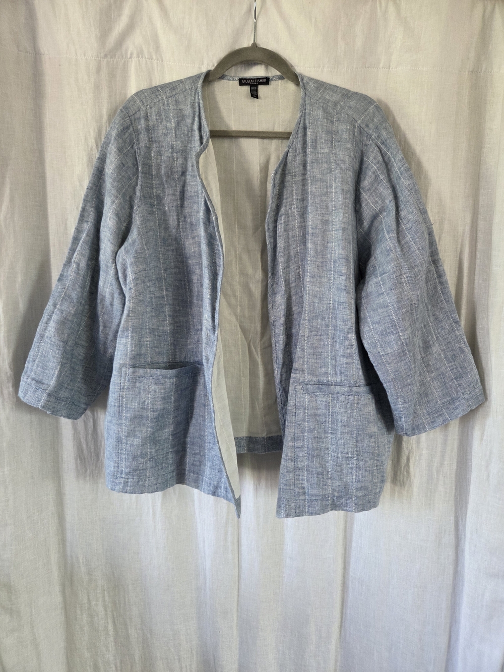 Eileen Fisher | Open Linen Blend Jacket - Light Blue